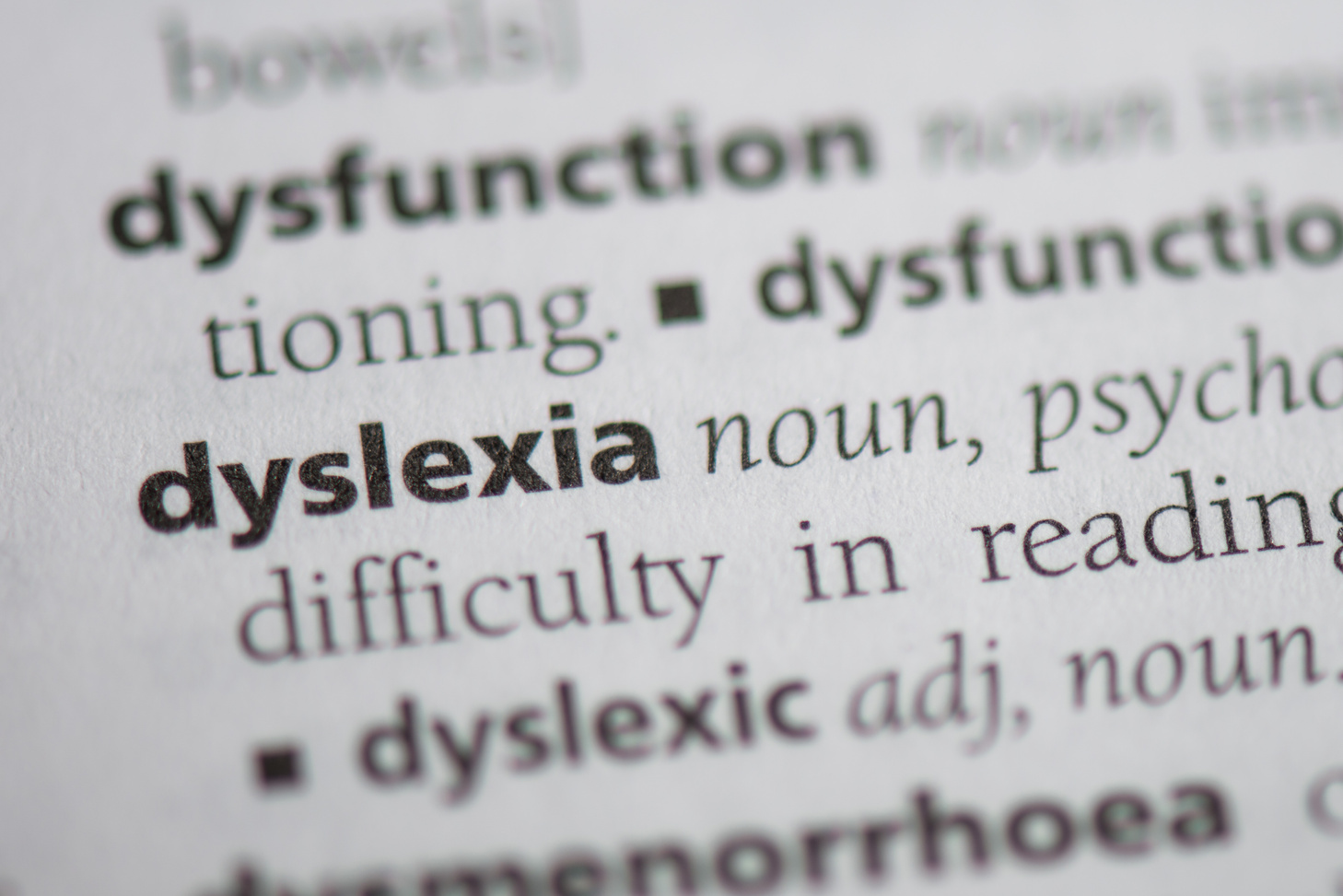 Dyslexia word in a dictionary. Dyslexia concept